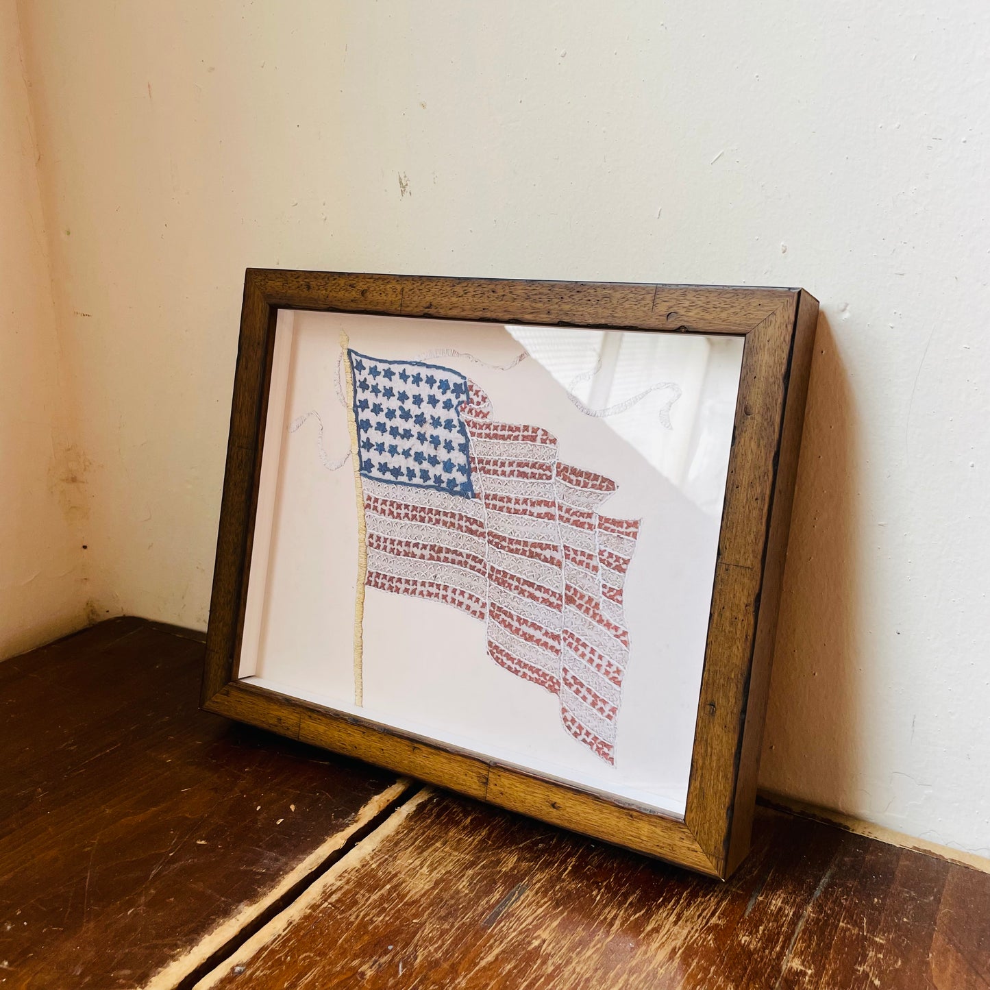 Vintage American Flag Stitching Framed Print