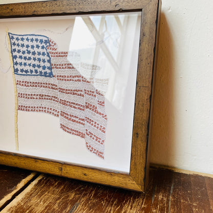 Vintage American Flag Stitching Framed Print