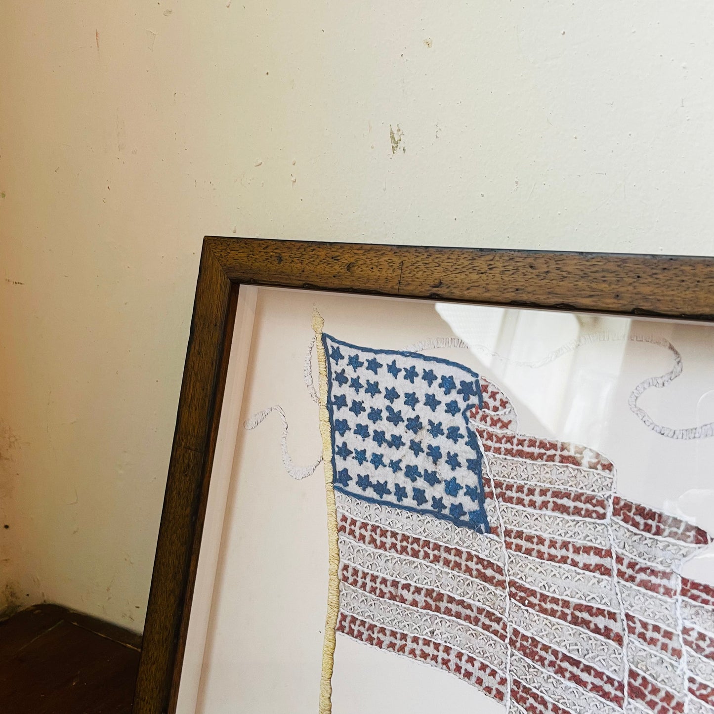 Vintage American Flag Stitching Framed Print
