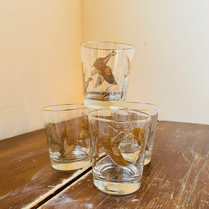 Gold Embossed Flying Mallard Lowball Tumbler Set of 4- Vintage