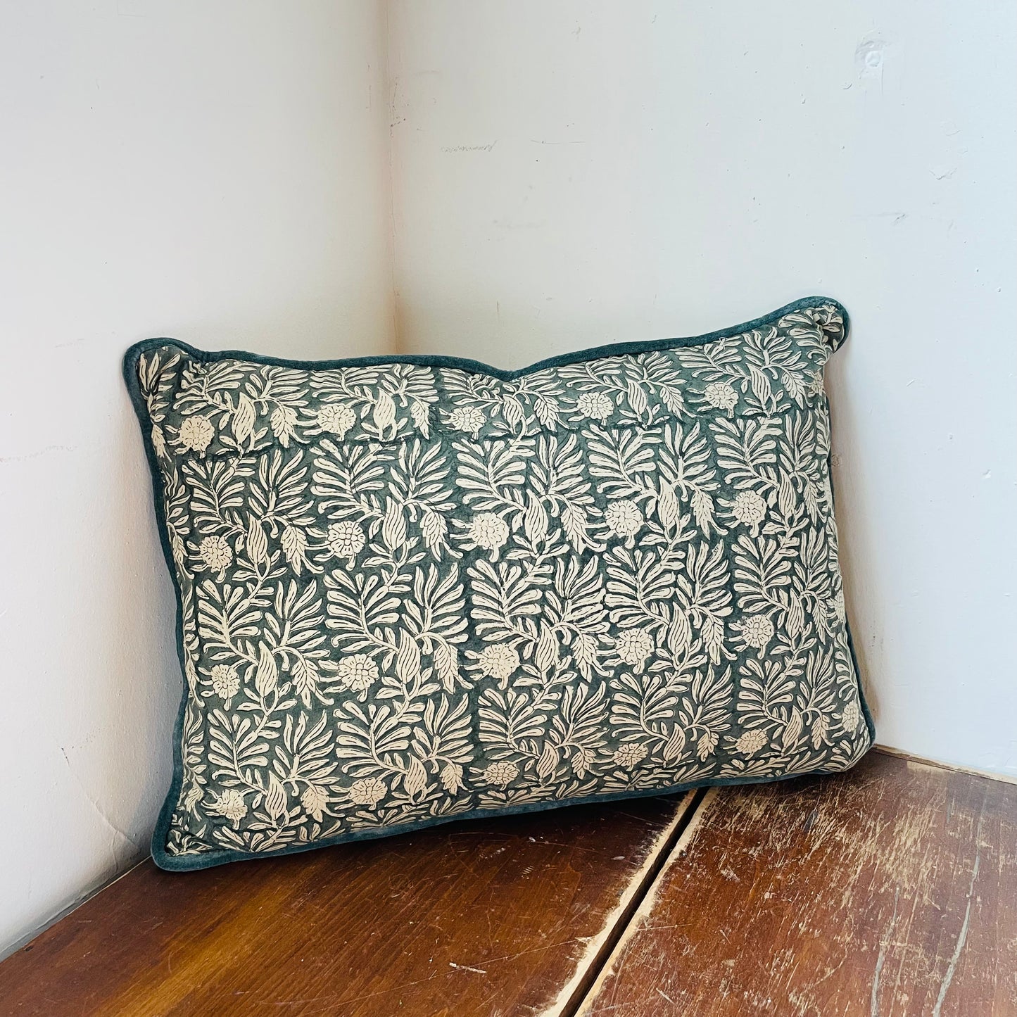 Laurel & Mayfair Block Print Leaf Squares Pillow