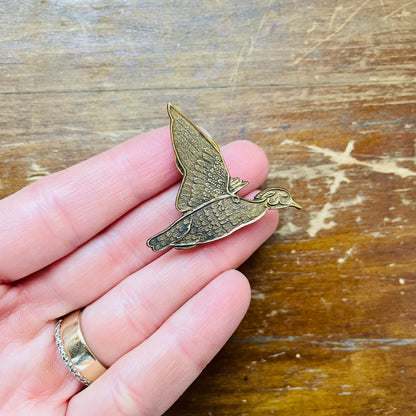 Brass Flying Wood Duck Pin- Vintage