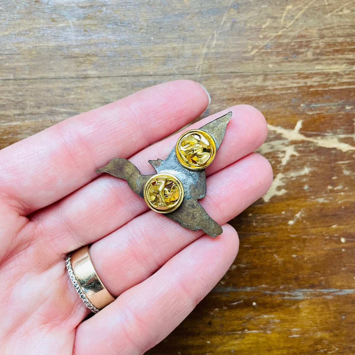 Brass Flying Wood Duck Pin- Vintage