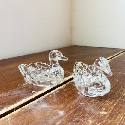 Glass Duck Salt Cellar Pair- Vintage