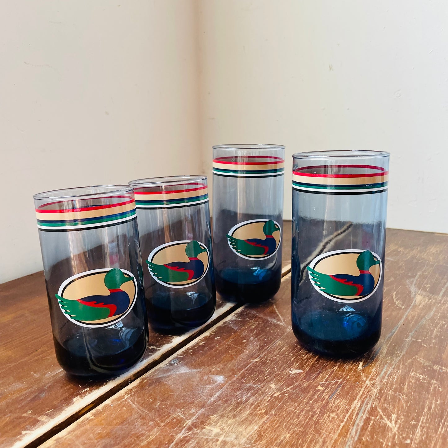 Anchor Hocking Blue Tinted Mallard Glass Set of 4- Vintage