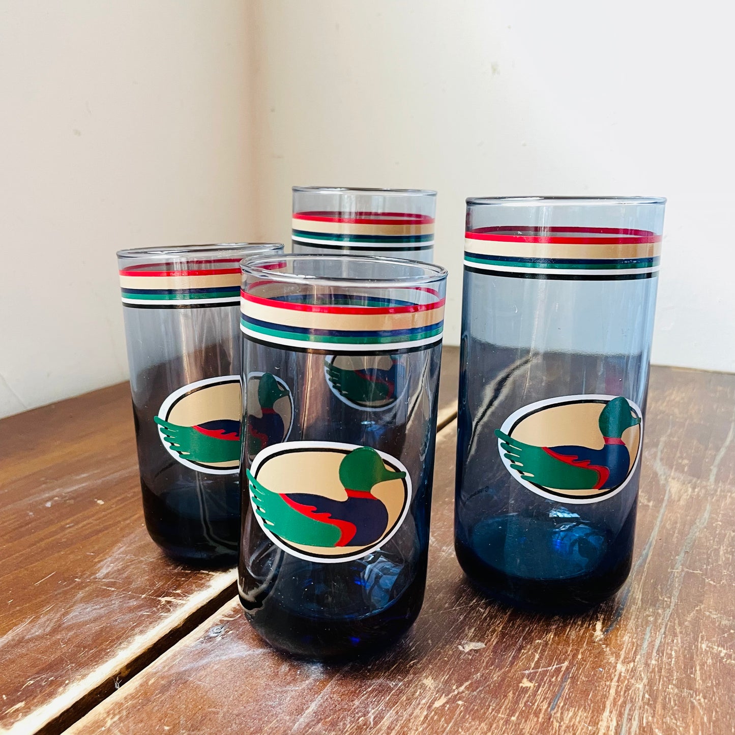 Anchor Hocking Blue Tinted Mallard Glass Set of 4- Vintage
