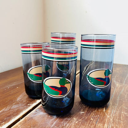 Anchor Hocking Blue Tinted Mallard Glass Set of 4- Vintage