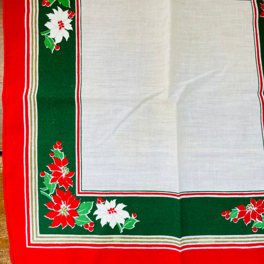 Red & Green Block Print Poinsettia Napkins- Set of 6- Vintage