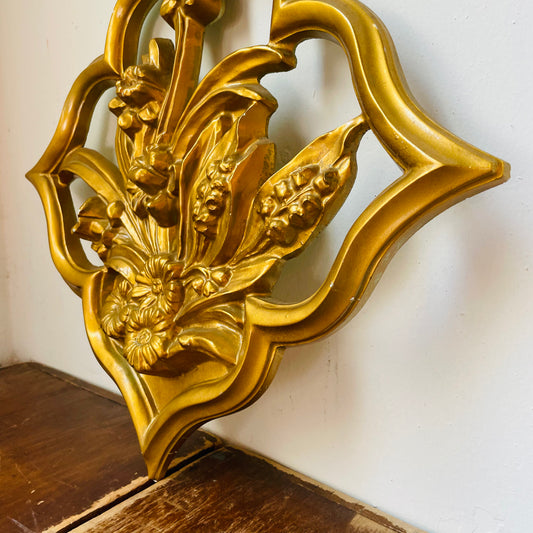 Golden Ceramic Floral Wall Hanging- Vintage