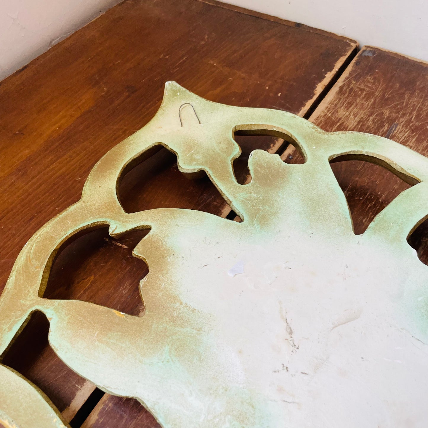 Golden Ceramic Floral Wall Hanging- Vintage