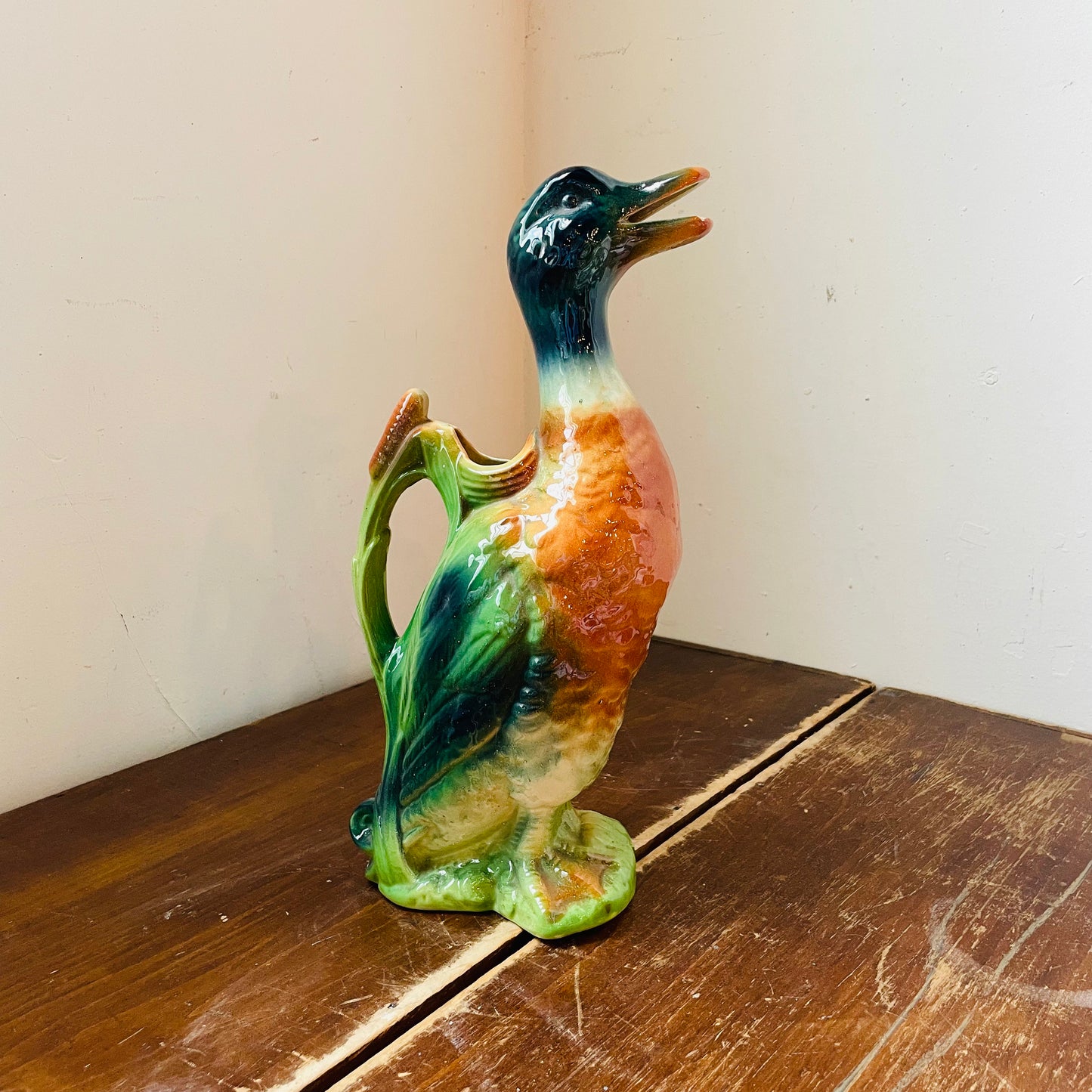 St. Clement, France Majolica Ceramic Mallard Pitcher- Vintage