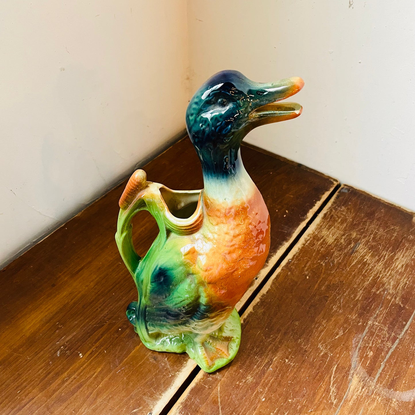 St. Clement, France Majolica Ceramic Mallard Pitcher- Vintage