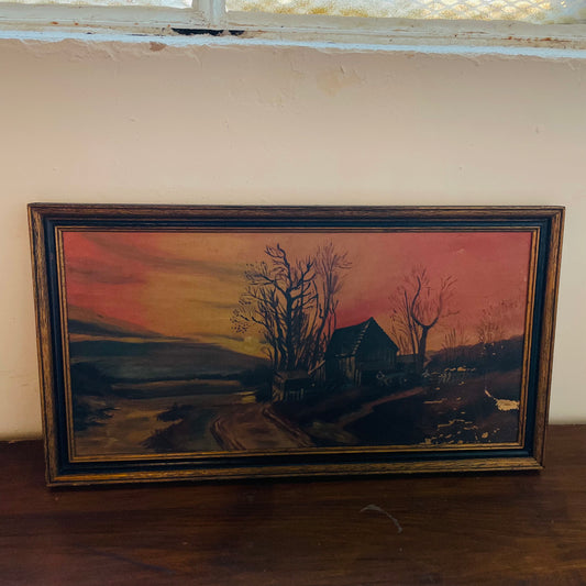 Painted Farm Sunset Framed Canvas- Vintage