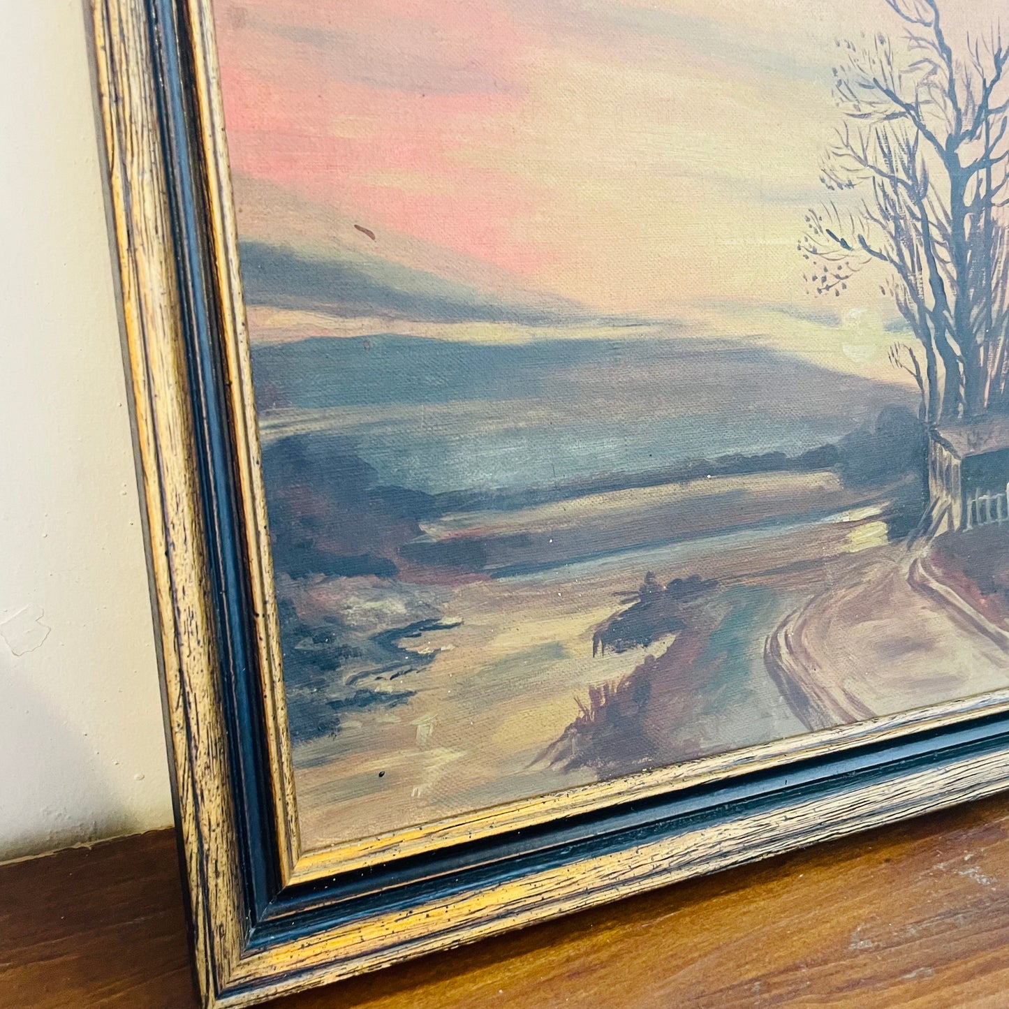 Painted Farm Sunset Framed Canvas- Vintage