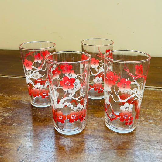 Cherry Blossom Drinking Glasses- Set of 4- Vintage