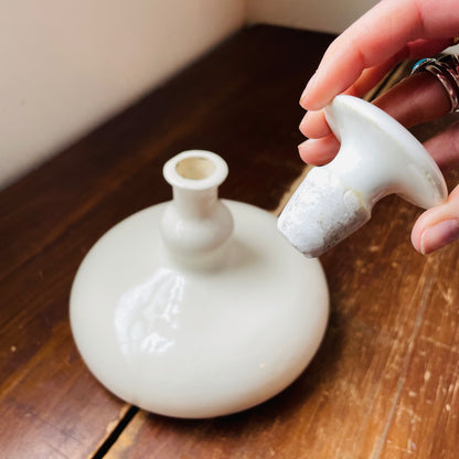 Squatty White Ceramic Decanter- Vintage