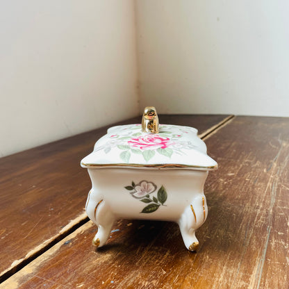 Moss Rose Footed Trinket Box- Vintage
