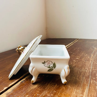 Moss Rose Footed Trinket Box- Vintage