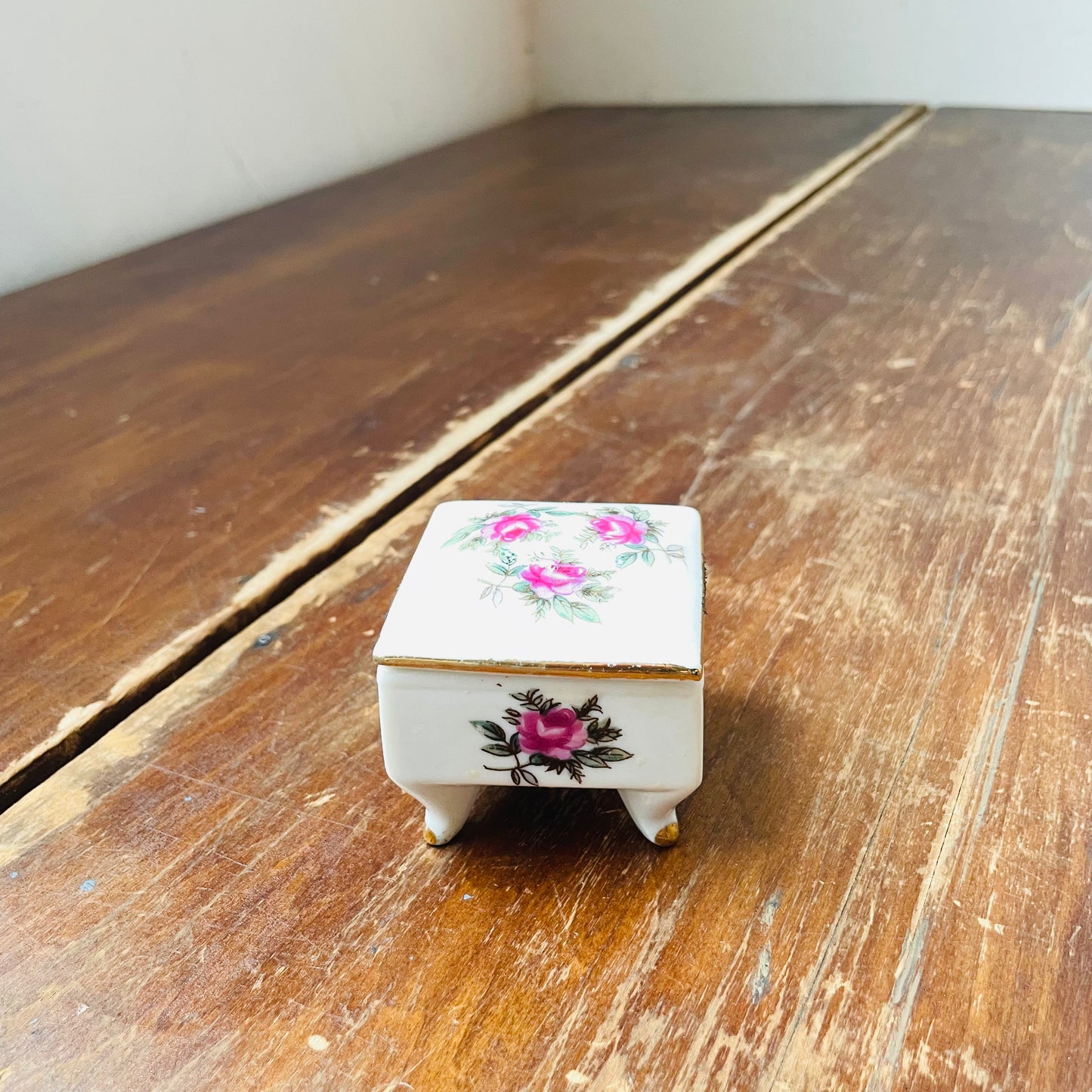 Candle in Footed Trinket Box- Vintage