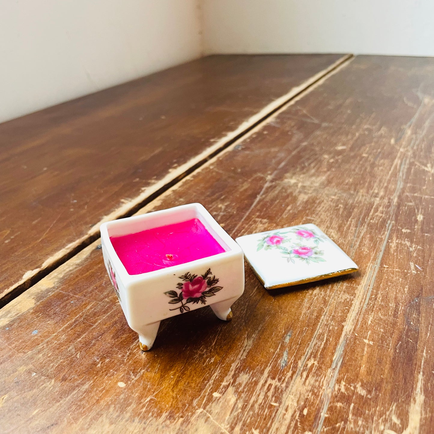 Candle in Footed Trinket Box- Vintage