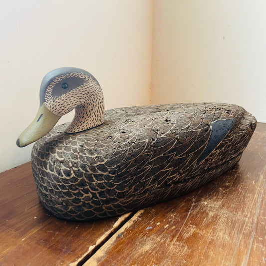 Cork Body & Wooden Base Mallard Hen Duck Decoy II- Vintage