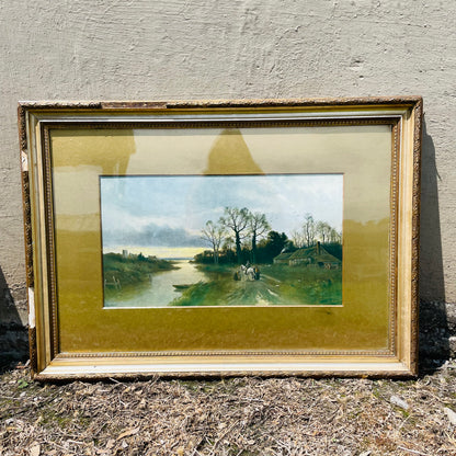 Distressed Frame & Matted Print by F. Arnold- Vintage