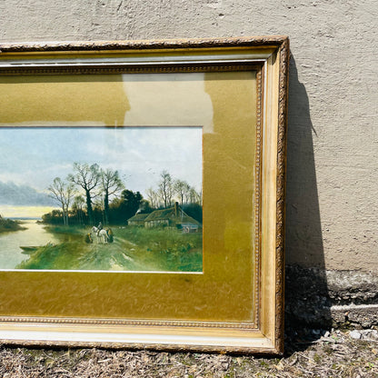 Distressed Frame & Matted Print by F. Arnold- Vintage