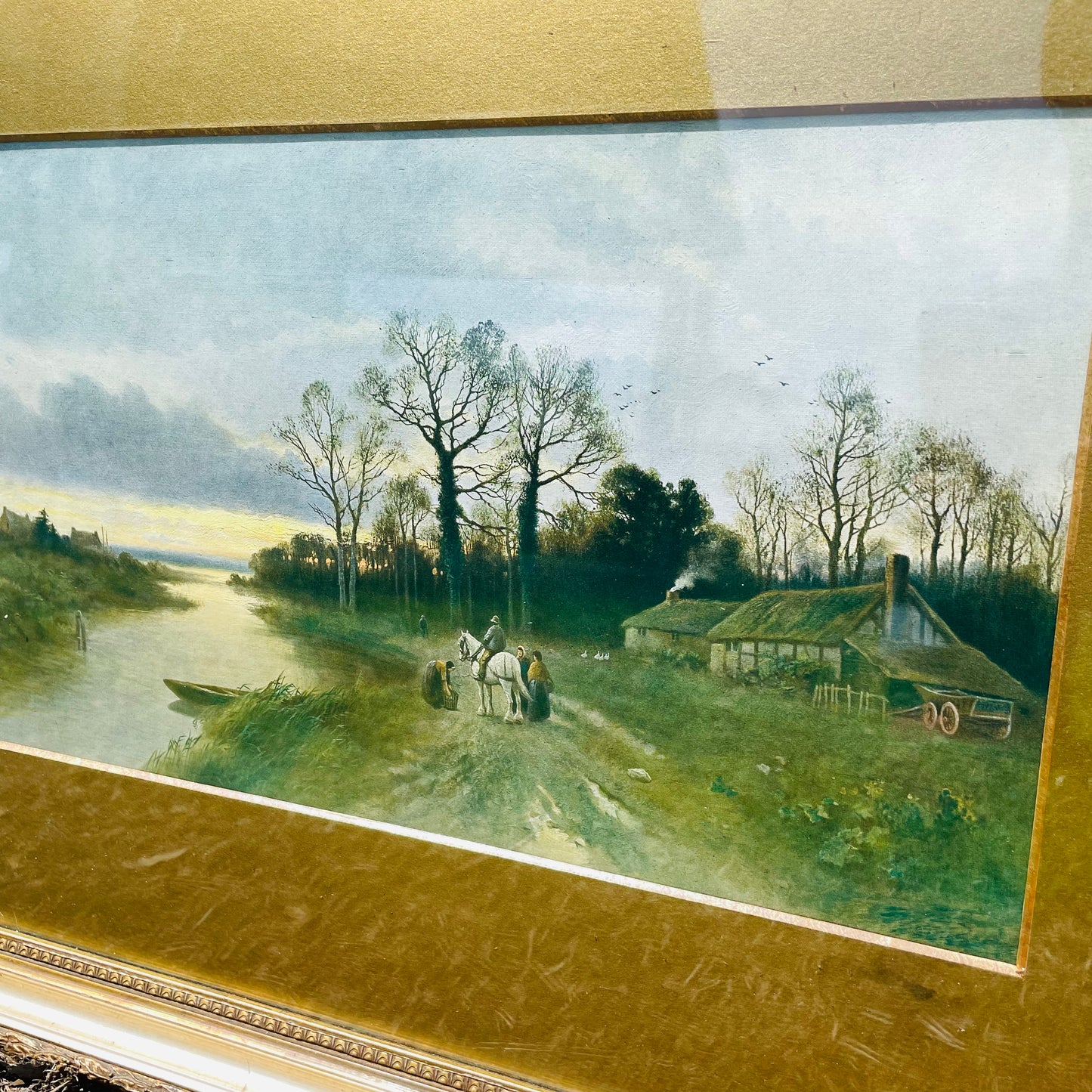 Distressed Frame & Matted Print by F. Arnold- Vintage