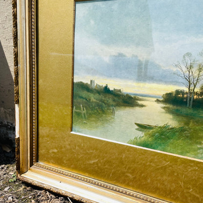 Distressed Frame & Matted Print by F. Arnold- Vintage