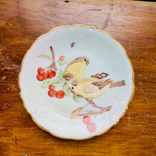 Finch & Cherry Hand-painted Plate- Vintage