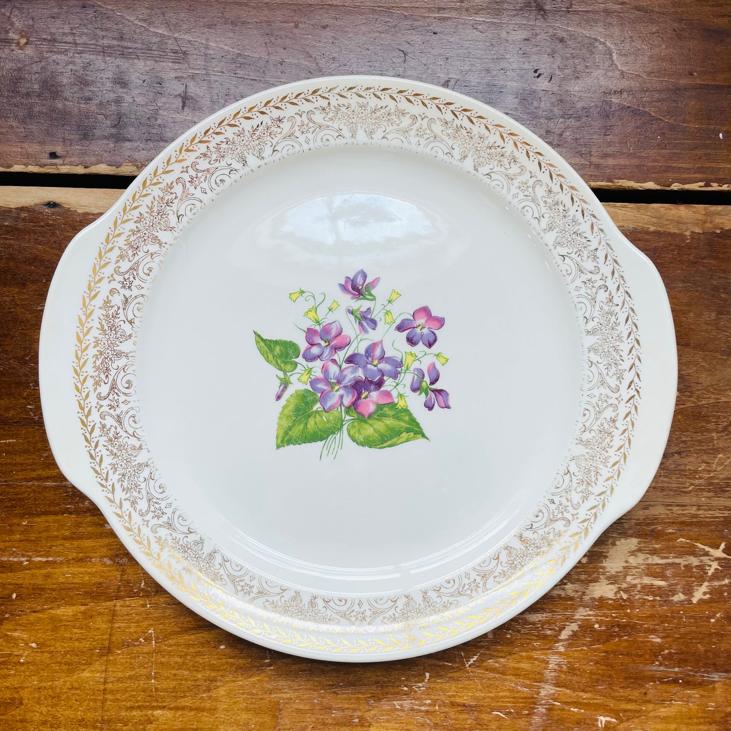 Cunningham & Pickett Spring Violet Handled Cake Plate- Vintage