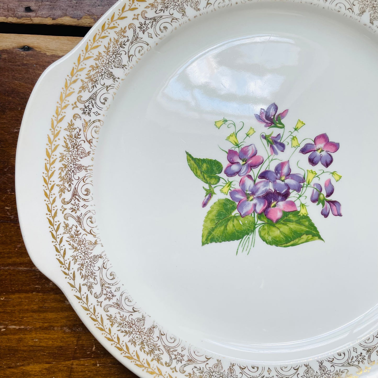 Cunningham & Pickett Spring Violet Handled Cake Plate- Vintage