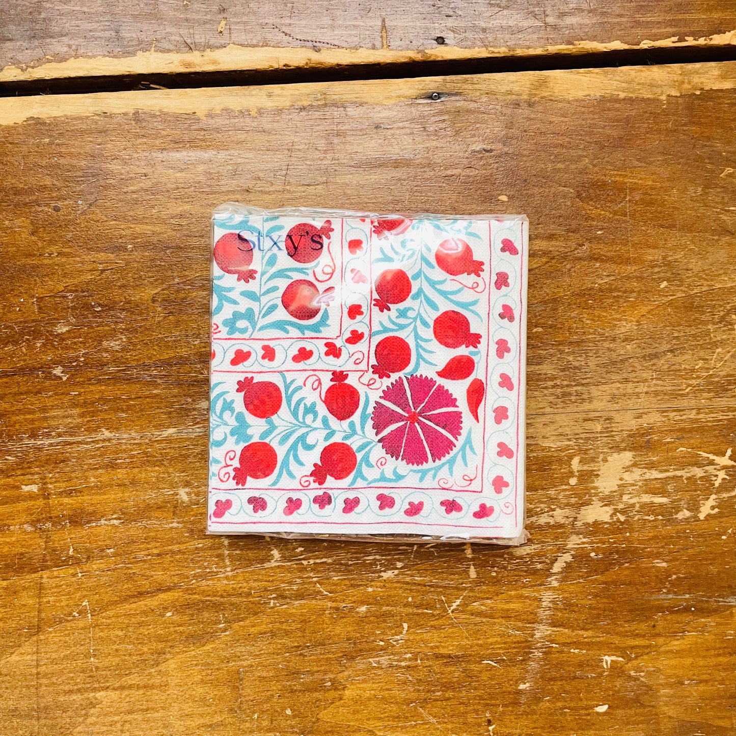 Pomegranate Block Print Suzani Cocktail Napkins
