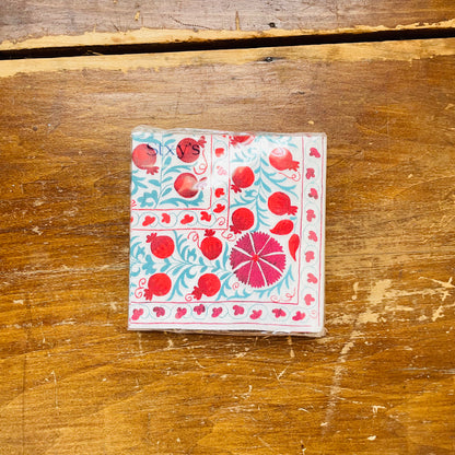 Pomegranate Block Print Suzani Cocktail Napkins