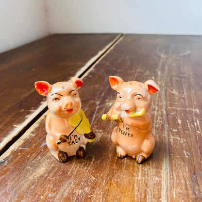 Fiddle & Flute Playing Pig Salt & Pepper Shakers- Vintage