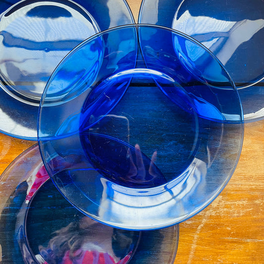 Blue Glass 10.5" Dinner Plates- Set of 4- Vintage