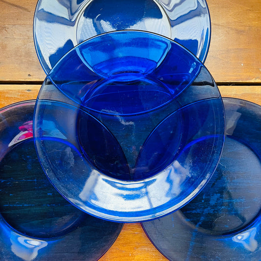 Blue Glass 10" Dinner Plates- Set of 4- Vintage
