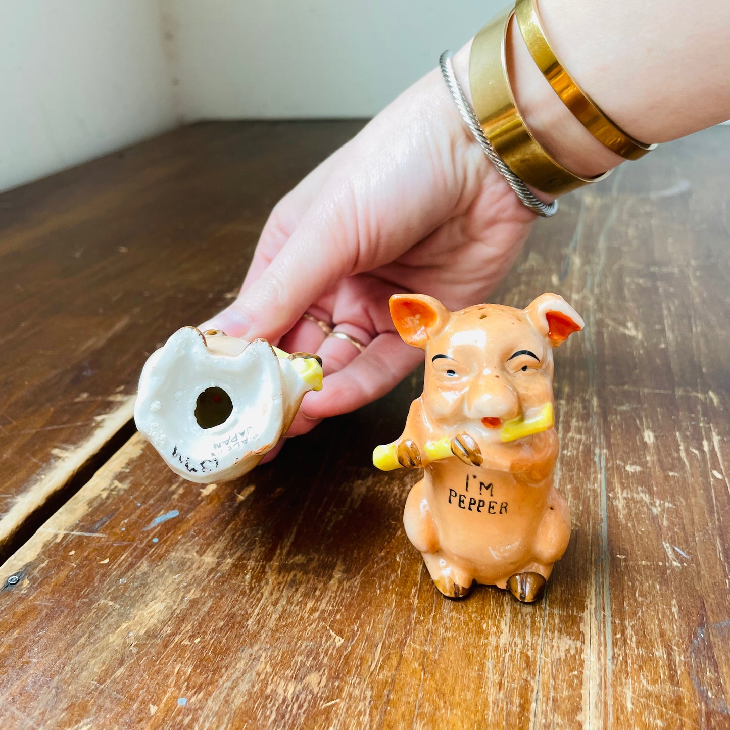 Fiddle & Flute Playing Pig Salt & Pepper Shakers- Vintage