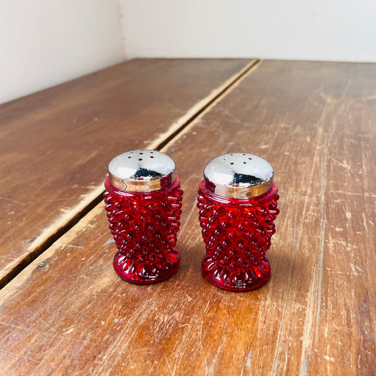 Fenton Ruby Red Hobnail Salt & Pepper Shakers- Vintage