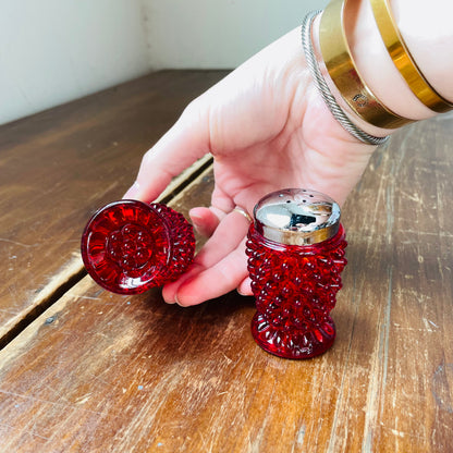 Fenton Ruby Red Hobnail Salt & Pepper Shakers- Vintage