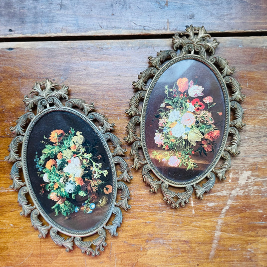 Brass Framed Floral- Vintage