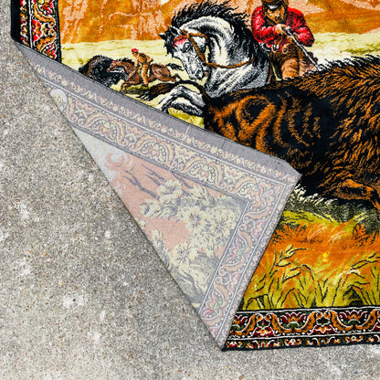 Chenille Bison Hunters Wall Tapestry- Vintage