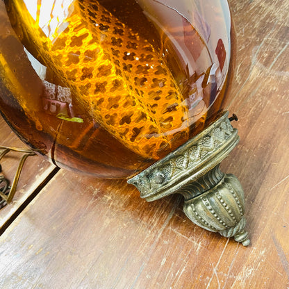 Amber Glass Globe Pendant Swag Lamp- Vintage