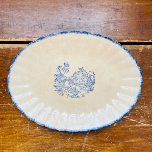 Pagoda & Bridge Platter with Blue Rim- Vintage