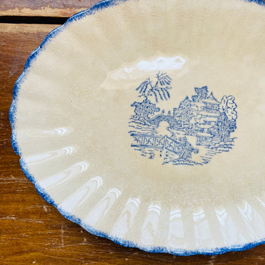 Pagoda & Bridge Platter with Blue Rim- Vintage