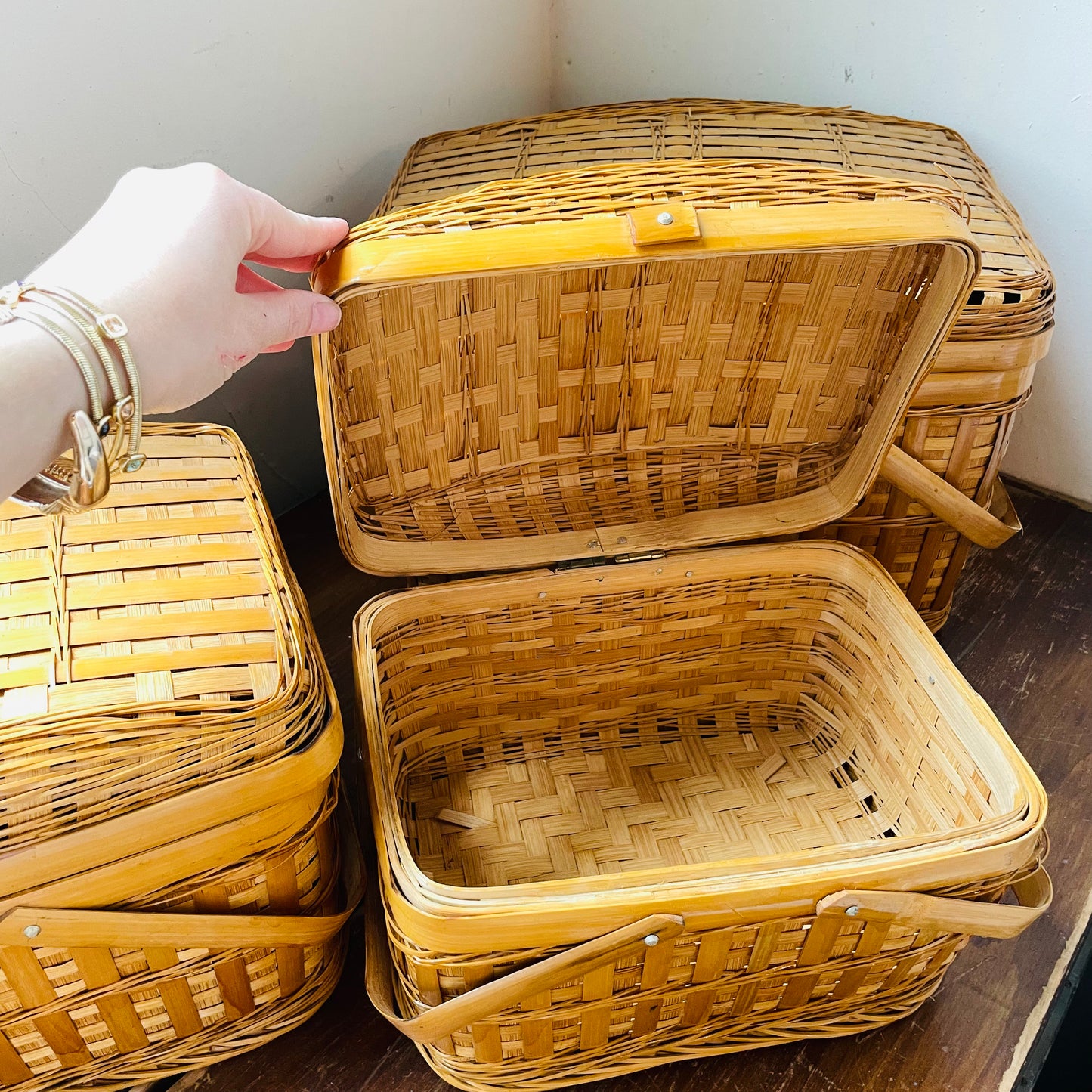 Woven Bamboo Nesting Picnic Baskets- Vintage