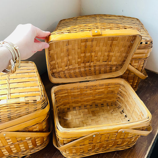 Woven Bamboo Nesting Picnic Baskets- Vintage
