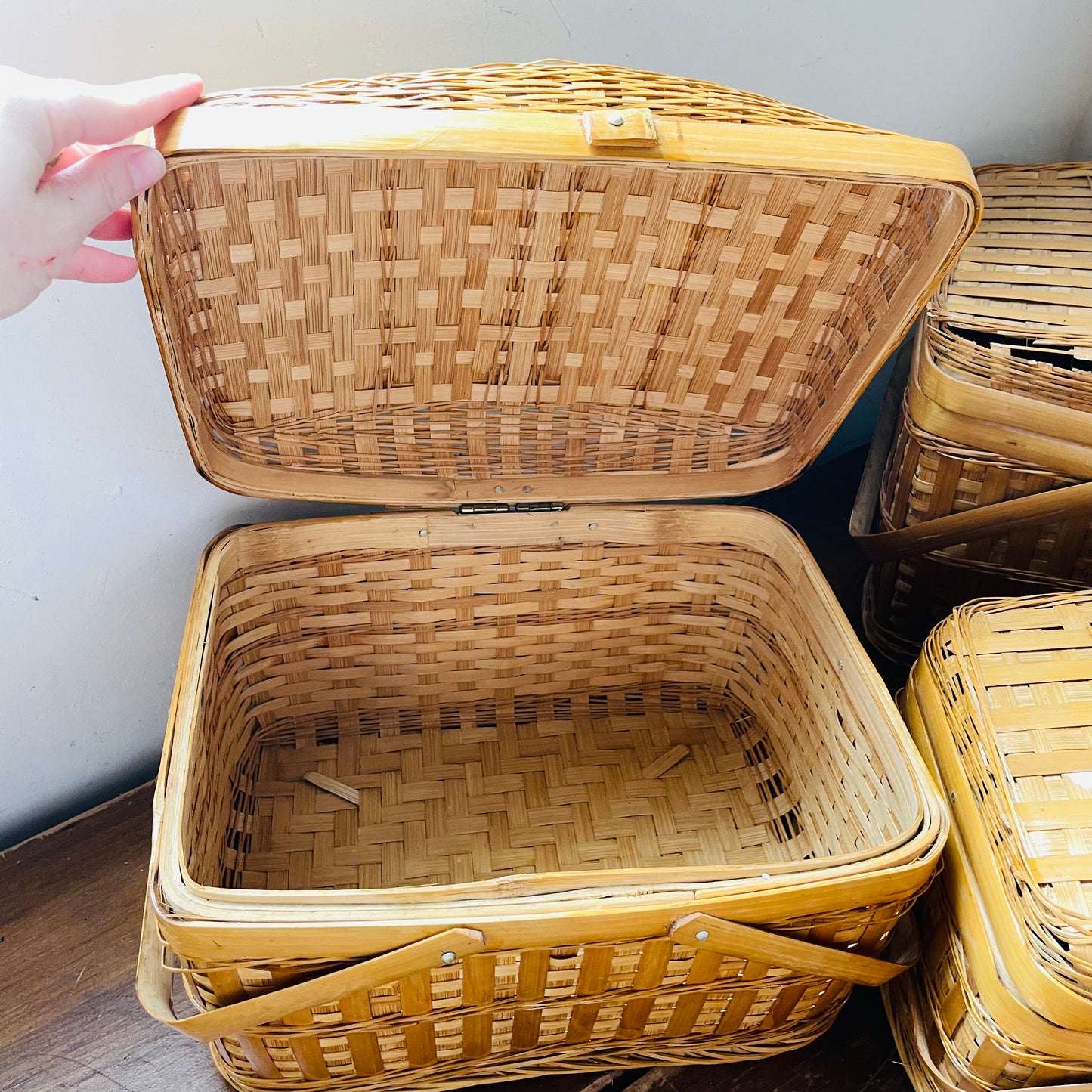 Woven Bamboo Nesting Picnic Baskets- Vintage
