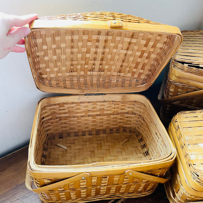 Woven Bamboo Nesting Picnic Baskets- Vintage