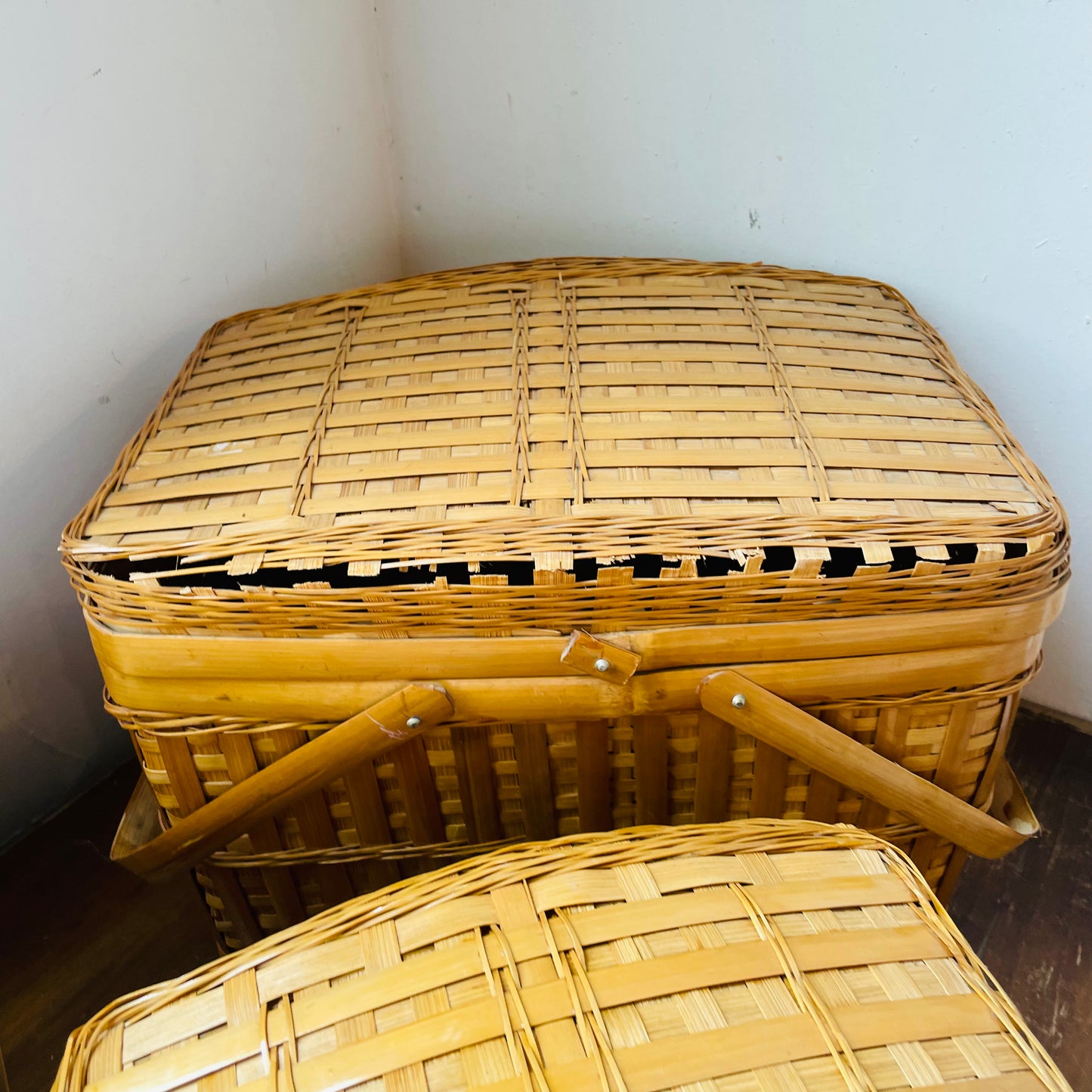Woven Bamboo Nesting Picnic Baskets- Vintage